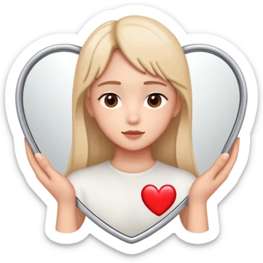 Person looking in mirror with heart for 'Love Yourself' song sticker