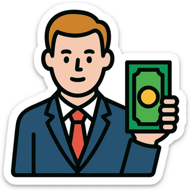 Nikolai Astrup, Norwegian politician, holding a pack of money in his hand sticker