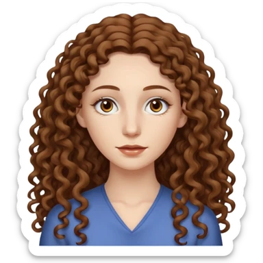 pale woman with brown curly very long hair, middle part. the hair is very long and very thin sticker