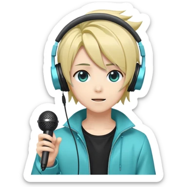 Vocaloid Xydrick, anime-style virtual singer with stylish hair and headphones, holding a microphone sticker
