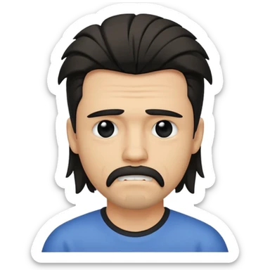 Dentes tortos, mullet no cabelo, cavanhaque, olhos pretos e tristes  sticker