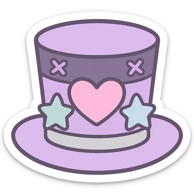 top hat in pastel goth style, pastel purple velvet, silver trim, playful and dramatic sticker