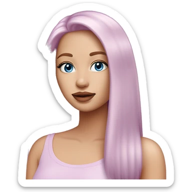 a beautiful girl with fair skin, blue eyes and long straight soft pink hair, with soft pink lipstick. in a lilac fashionable top sticker