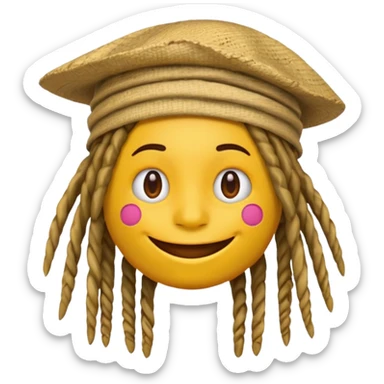 Yellow smile emoji with dreads and a colorful hat sticker