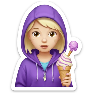 girl in purple hoodie holding ice cream sticker