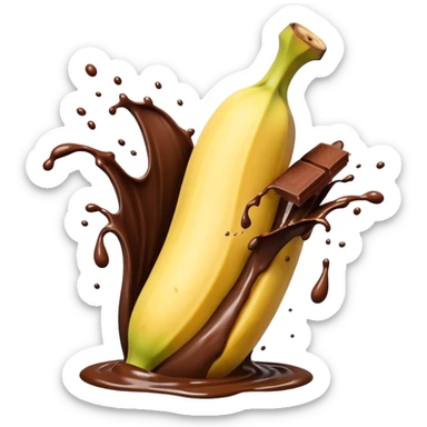 Opened banana splashing chocolate sticker