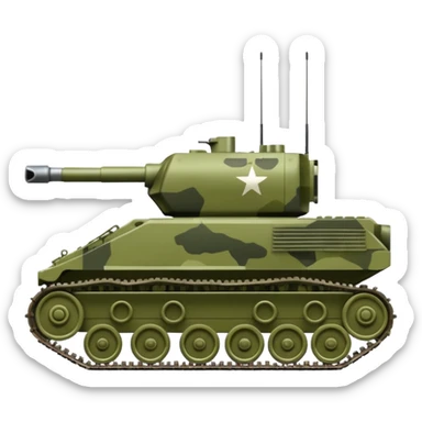 military tank, olive green and camouflage colors, robust and compact appearance sticker
