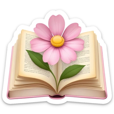 Novel open book with a light pink flower inside sticker