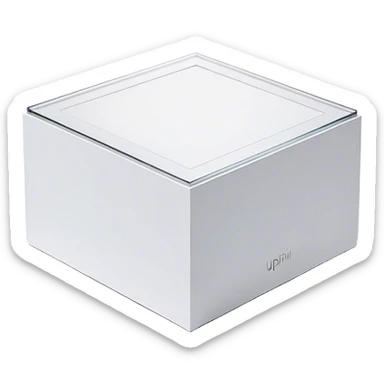 A clean, modern open box with crisp edges and a subtle shadow beneath, slightly tilted for depth. A soft glow or faint sparkles rise from inside, hinting at potential content yet to be added. The design is sleek, flat, and uncluttered, maintaining a light and inviting feel, perfect for an empty state UI. sticker