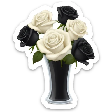 Black and ivory roses in transparent vase sticker