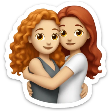Two white females hugging each other one with red hair and the other with brown hair both white females  sticker