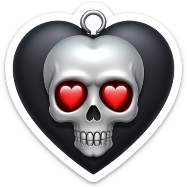gothic style heart, dark crimson with silver skull charm, gothic and bold sticker