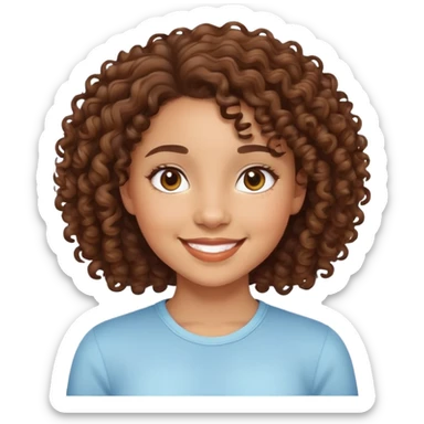 mixed-race girl with curly brown hair, smiling face sticker