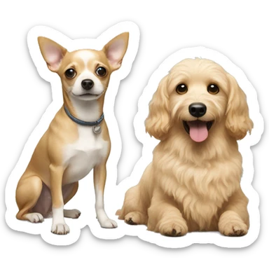 A chihuahua and golden doodle next to each other  sticker