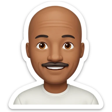 bald black dad with chin mustache smile warmly in white shirt sticker
