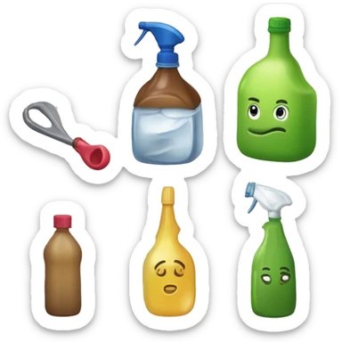 Un cubo de la limpieza, un mocho, una escoba, una bayeta y una garrafa  sticker