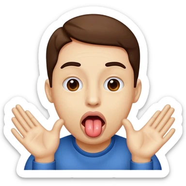 A tounge sticking out with two hands beside in sticker