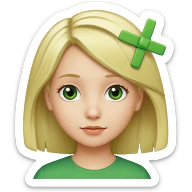  girl with blonde hair and green color hairclip sticker