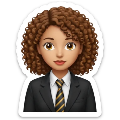 curly brown haired hispanic woman with tie and blazer sticker