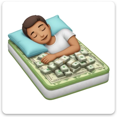 happy person napping on mattress of money sticker