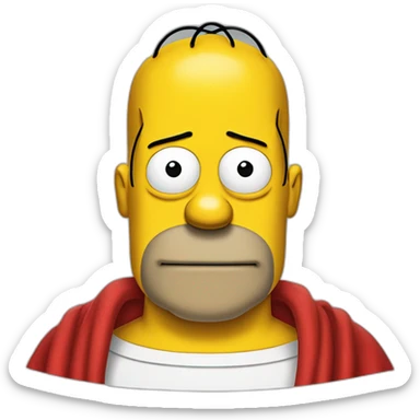 Half body portrait of homer simpson wearing a red cloth sticker