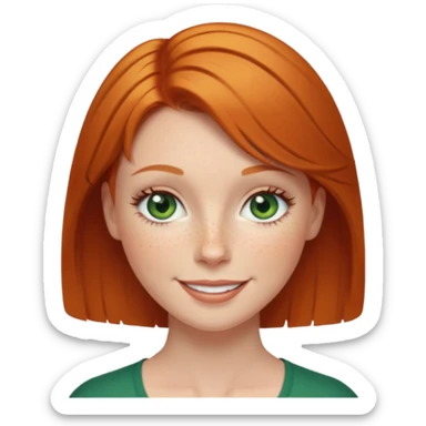 Short Ginger hair, green eyes, eye lashes White woman happy sticker