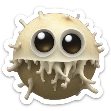 3d sphere with a cartoon mycelium texture with big stupid eyes sticker