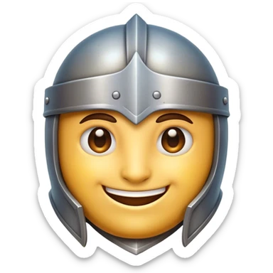 Clash of Clans aesthetic Playful Knight Portrait Emoji, Head tilted with a subtle, cheeky smile peeking from beneath an open helm, showcasing a compact, stylized armored build with bright, expressive eyes in natural skin tone, Simplified yet irresistibly charming features, highly detailed, glowing with a warm, inviting metallic glow, high shine, spirited and approachable, stylized with an air of whimsical chivalry, soft glowing outline, capturing the essence of a playful knight exuding friendly valor! sticker