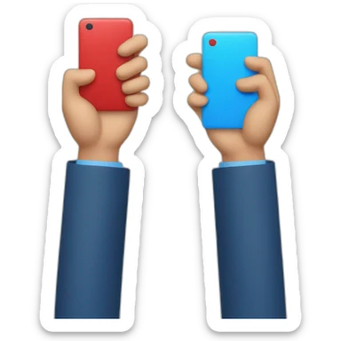 Two hands at the same height open, in one there is a blue tablet and in the other a red one. sticker