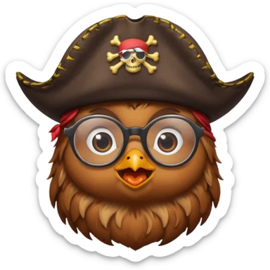 chick animal with glasses, pirate sticker