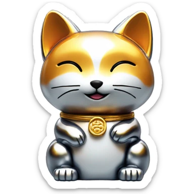 fully chrome fox statue in the form of maneki neko sticker