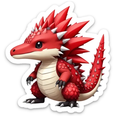 Cute cool black red white animal hybrid Fakemon full body, detailed, spiky, scaly, edgy sticker
