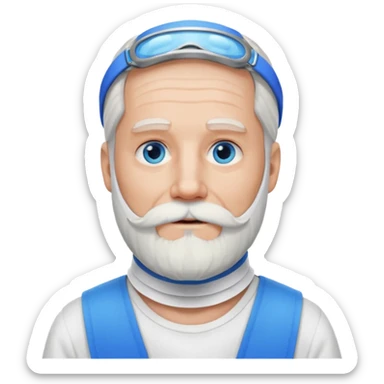 Older man with a long beard, a neck brace, and blue eyes. sticker