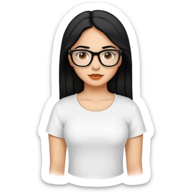A latina girl with black hair brown eyes black glasses wearing white top, she has light skin is mexican sticker