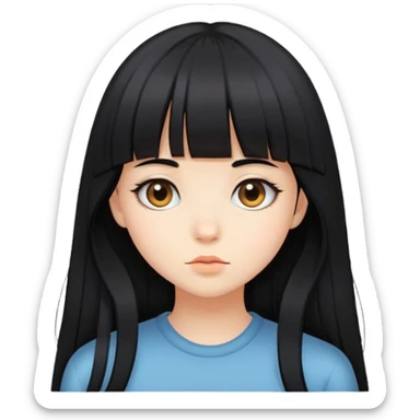 shy girl with long black hair and bangs sticker