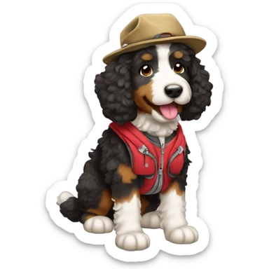 Bernedoodle dressed as hiker sticker