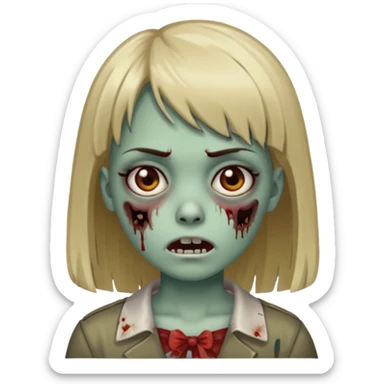 me faça uma garota zumbi de franja com cabelo médio liso versão emoji do ios sticker