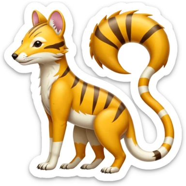 Colorful tropical exotic shiny white beautiful fantasy-Thylacine-Vernid-Cacomistle-Oncilla-animal-Fakémon-hybrid-fursona (full body) sticker