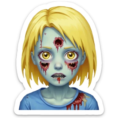 zombie girl yellow hair and blue eyes pixeled sticker