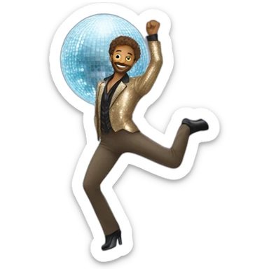 a man dancing with a disco ball costume sticker