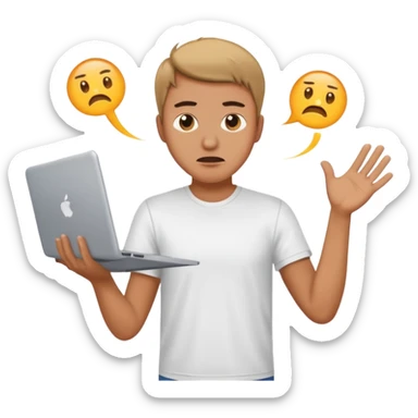 frustrated man tossing a laptop sticker