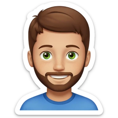 a young boy with brown hair, with a mix of blue and green eyes, a little bit of beard. smiling and light skin colour sticker