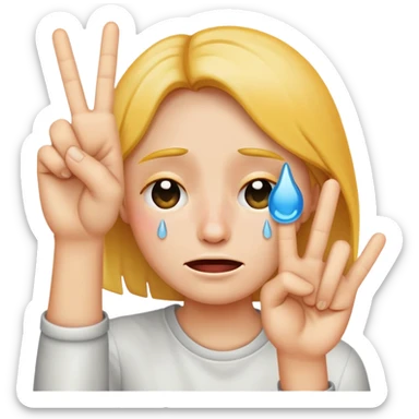 Crying emoji with peace sign sticker