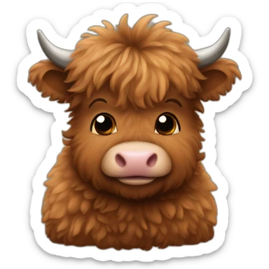 brown fluffy baby scottish cow sticker