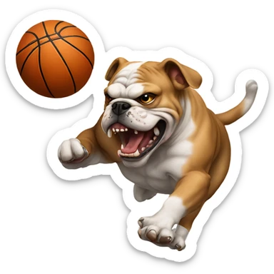 Aggressive bulldog attacking a Basketball  sticker