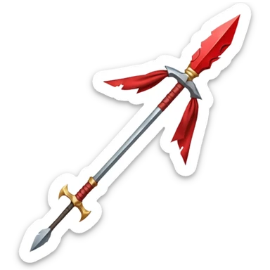 spartan spear, tied with red cloth sticker