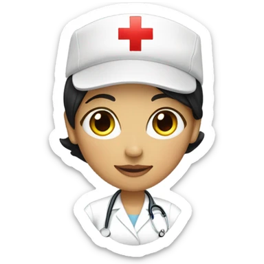 short black hair female nurse with red cross sign hat yellow skin tone sticker