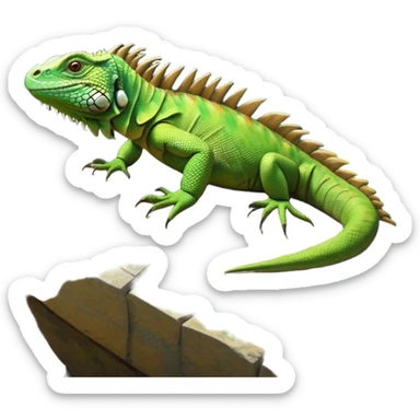 cinematic-iguana-realistic-full-body-basking-emoji,-long-scaly-body-stretched-out-on-a-sunlit-rock,-spiny-ridge-running-down-its-back,-textured-green-and-brown-skin-dappled-with-light,-sharp-intelligent-eyes-studying-the-surroundings,-long-tail-draped-over-the-stone,-simplified-yet-realistic-focused-features,-highly-detailed,-glowing-with-a-warm-tropical-glow

 sticker