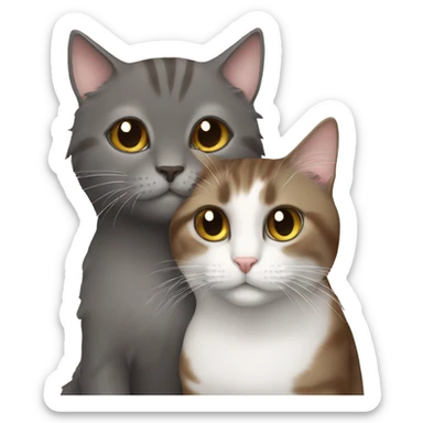 A brown long hair cat cuddling a gray short hair cat sticker
