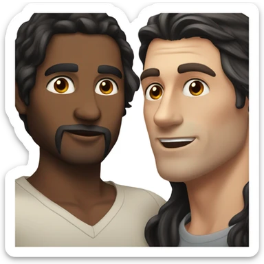 man with tan skin and long black hair kissing man with pale skin and dark brown hair sticker